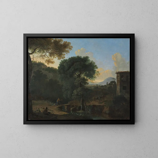 Landschap met reizigers - Herman van Swanevelt — ingelijst kunstwerk aan de muur