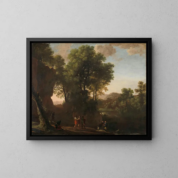 Landschapskunstdruk met de doop van de eunuch - Herman van Swanevelt — ingelijst kunstwerk aan de muur