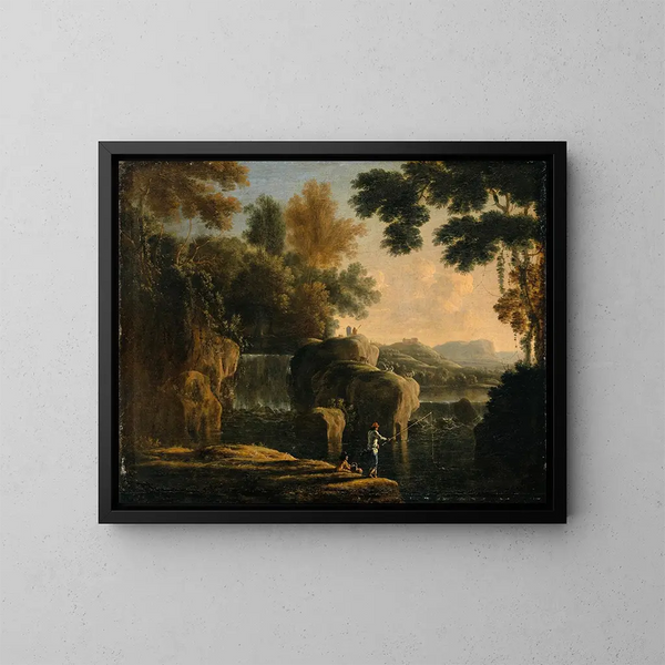 Cascade met vissers - Herman van Swanevelt — ingelijst kunstwerk aan de muur