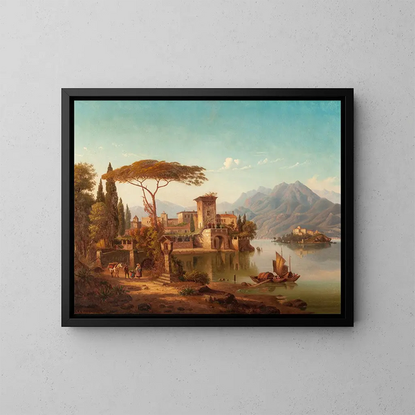 Landschap uit Noord-Italië, waarschijnlijk het Comomeer - Hermann August Krüger — ingelijst kunstwerk aan de muur