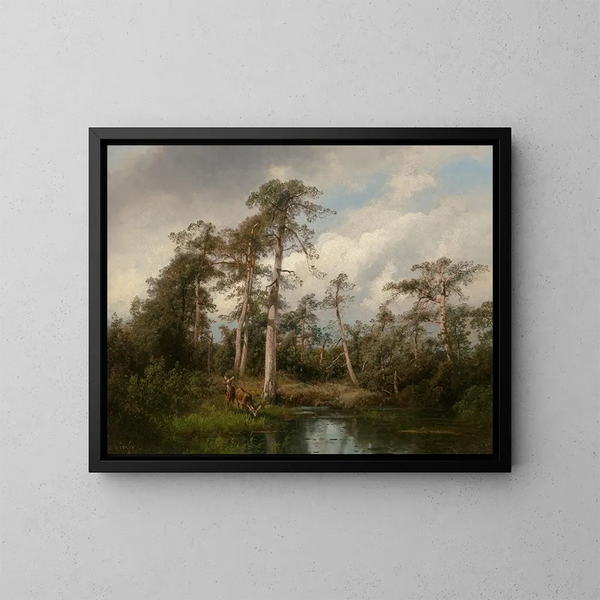 Hert in de moeras van Gulph - Hermann Ottomar Herzog — ingelijst kunstwerk aan de muur