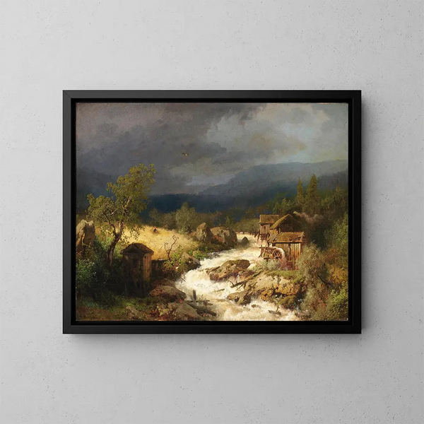 Molentje aan een beek - Hermann Ottomar Herzog — ingelijst kunstwerk aan de muur