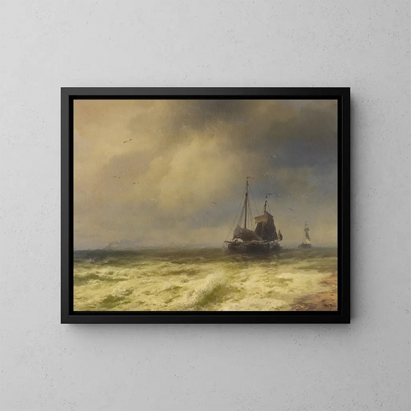 Twee schepen aan de rand van de zee - Hermann Ottomar Herzog — ingelijst kunstwerk aan de muur