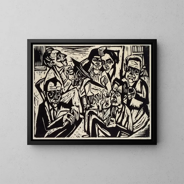 Atelierfeest - Hermann Scherer — ingelijst kunstwerk aan de muur