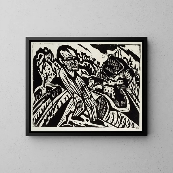 Man in het landschap - Hermann Scherer — ingelijst kunstwerk aan de muur
