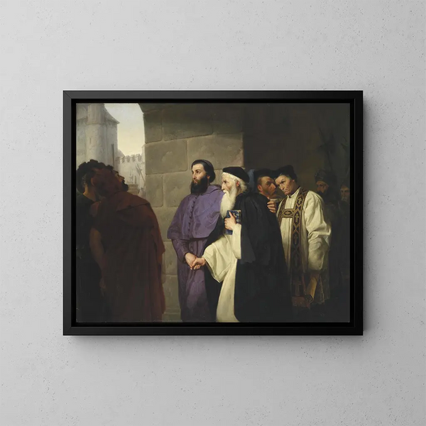 Hugh Latimer en Nicholas Ridley onderweg naar de brandstapel - Hermann Schweder — ingelijst kunstwerk aan de muur