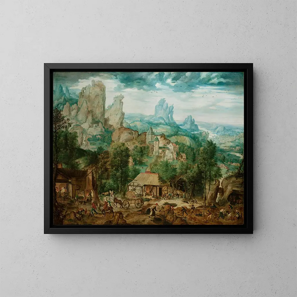 Landschap met een smederij - Herri met de Bles — ingelijst kunstwerk aan de muur