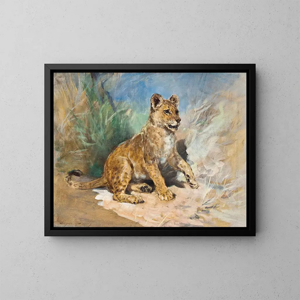 Een leeuwenkalf - Heywood Hardy — ingelijst kunstwerk aan de muur