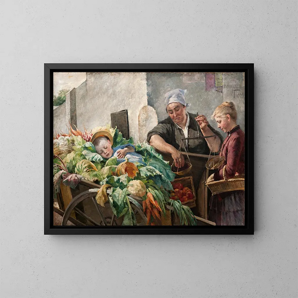 Vrouw die groenten verkoopt in Frankrijk - Hildegard Thorell — ingelijst kunstwerk aan de muur