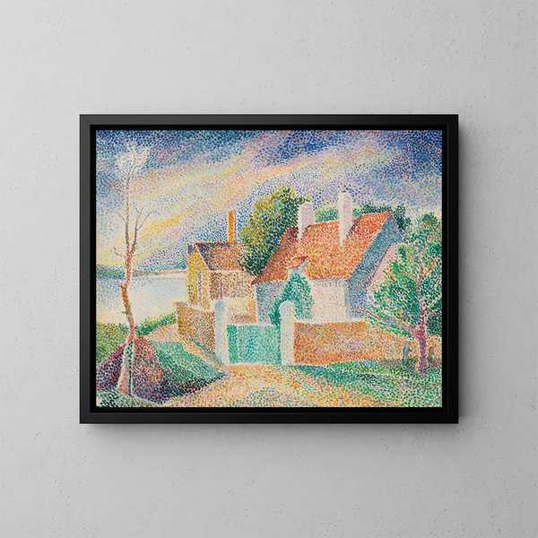Huizen aan de rand van een meer - Hippolyte Petitjean — ingelijst kunstwerk aan de muur
