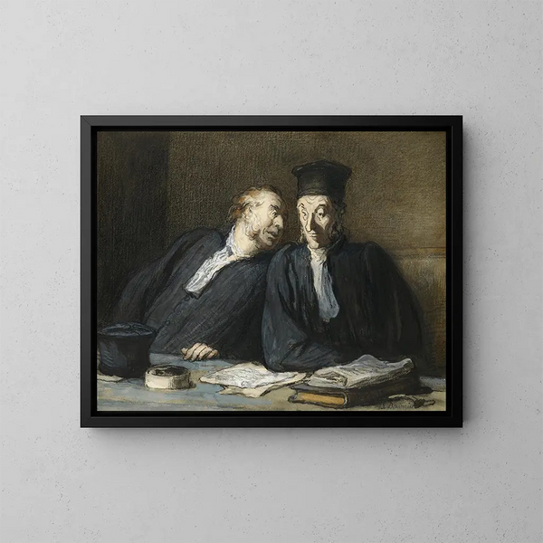 Twee advocaten in gesprek - Honoré Daumier — ingelijst kunstwerk aan de muur