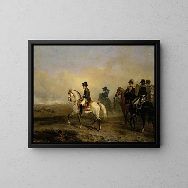 L'Empereur Napoléon Ier en zijn staf te paard - Horace Vernet — ingelijst kunstwerk aan de muur