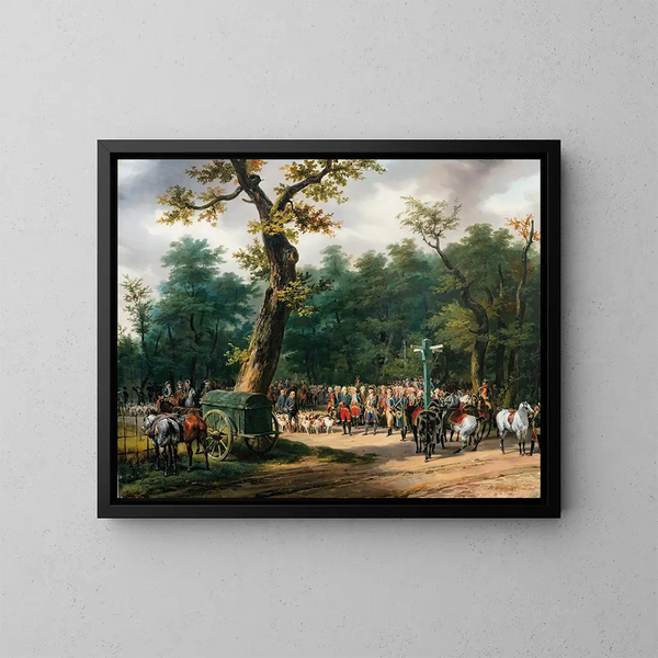 La dernière chasse de Louis XVI à Fontainebleau - Horace Vernet — ingelijst kunstwerk aan de muur