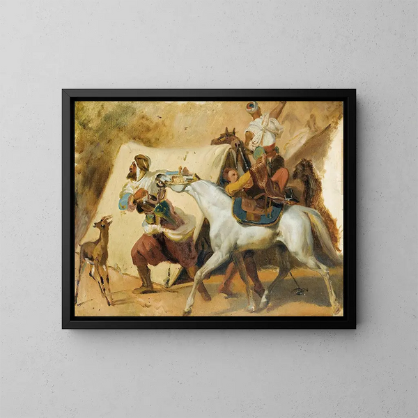 Studie voor de aanval op de Smalah van Abd el Kader - Horace Vernet — ingelijst kunstwerk aan de muur