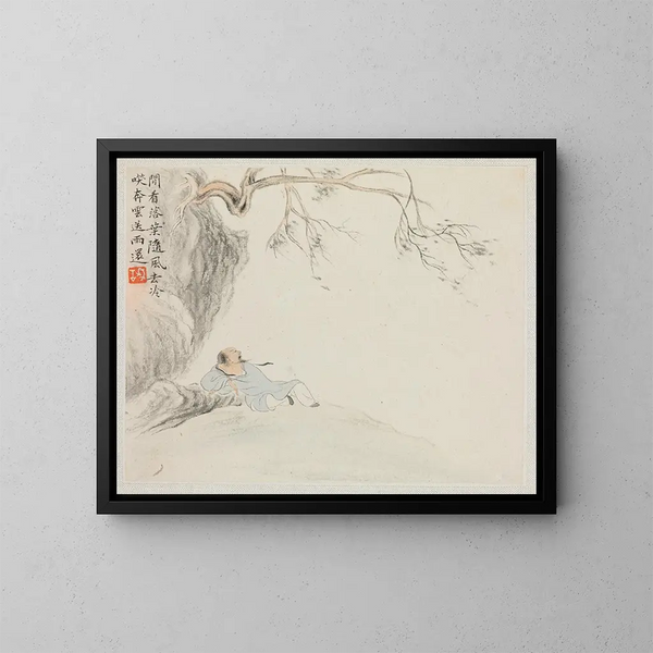 van een liggende man onder een overhangende tak - Hua Yan — ingelijst kunstwerk aan de muur