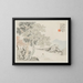 Three tall trees and a stream with an old man sitting on the bank - Hua Yan — framed artwork on a wall