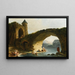 Landschap met grillige rivier met wassende vrouwen bij een vervallen brug - Hubert Robert — ingelijst kunstwerk aan de muur