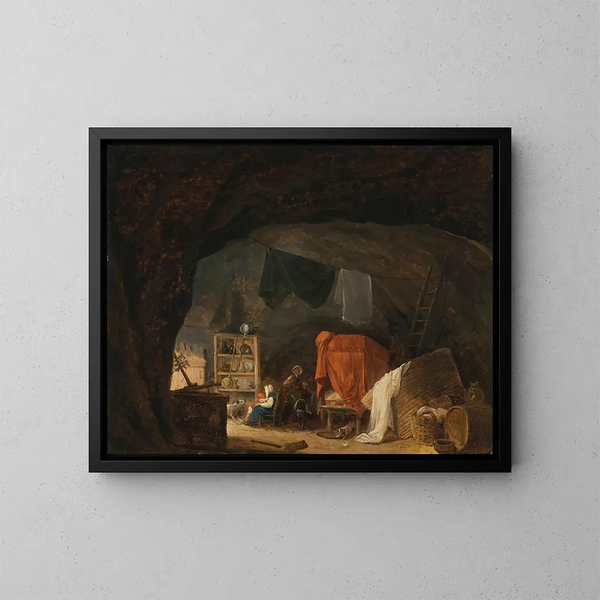 Een familie in een grot - Hubert Robert — ingelijst kunstwerk aan de muur