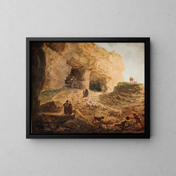 Een carrière met een kudde schapen - Hubert Robert — ingelijst kunstwerk aan de muur