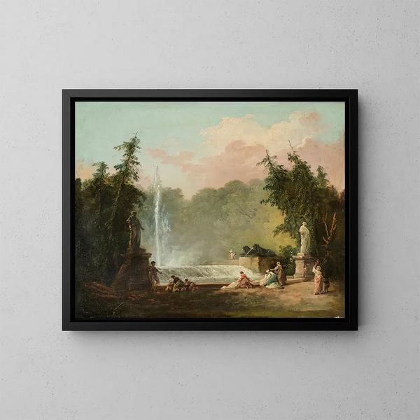 Een fontein in een park - Hubert Robert — ingelijst kunstwerk aan de muur