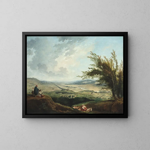 Een uitgestrekt landschap bij Parijs - Hubert Robert — ingelijst kunstwerk aan de muur