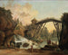 van een tekenaar die de houten brug tekent in het park van Mrville - Hubert Robert — weergave van het kunstwerk