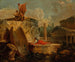 van tekenaars in een landschap met antieke ruïnes - Hubert Robert — weergave van het kunstwerk