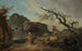 La Cascade, een rotsachtige heuvel met een boer en een kind bij een waterval en jongens die rusten bij een bliksemafleide boom - Hubert Robert — weergave van het kunstwerk