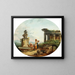 Landschapsschilderij met wassers en een fontein - Hubert Robert — ingelijst kunstwerk aan de muur