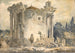 Het Tempel van de Sibylle in Tivoli Een man in jas en hoed op de treden Een groep monniken rechts - Hubert Robert — weergave van het kunstwerk