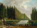 van Hubert Robert: Het park van een landhuis met personages die wandelen bij een waterval — weergave van het kunstwerk