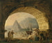 Uitzicht op antieke voorwerpen onder een boog - Hubert Robert — weergave van het kunstwerk