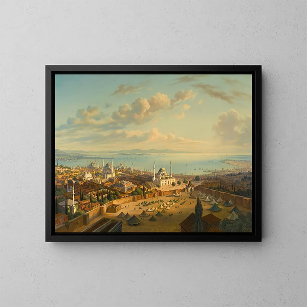 Constantinopel vanaf de vuurtoren van Beyazit - Hubert Sattler — ingelijst kunstwerk aan de muur