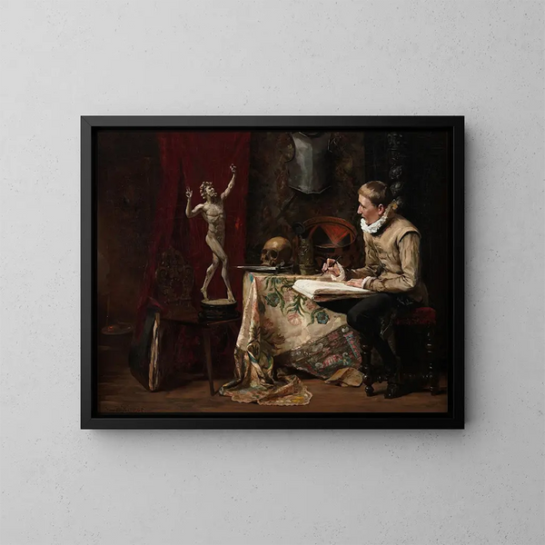 L'Atelier de l'artiste avec autoportrait - Hugo Birger — ingelijst kunstwerk aan de muur