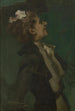 portret in groen van Mademoiselle Olga Hess - Hugo Freiherr von Habermann — weergave van het kunstwerk