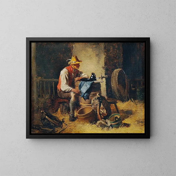 in de schuur - Hugo Kauffmann — ingelijst kunstwerk aan de muur