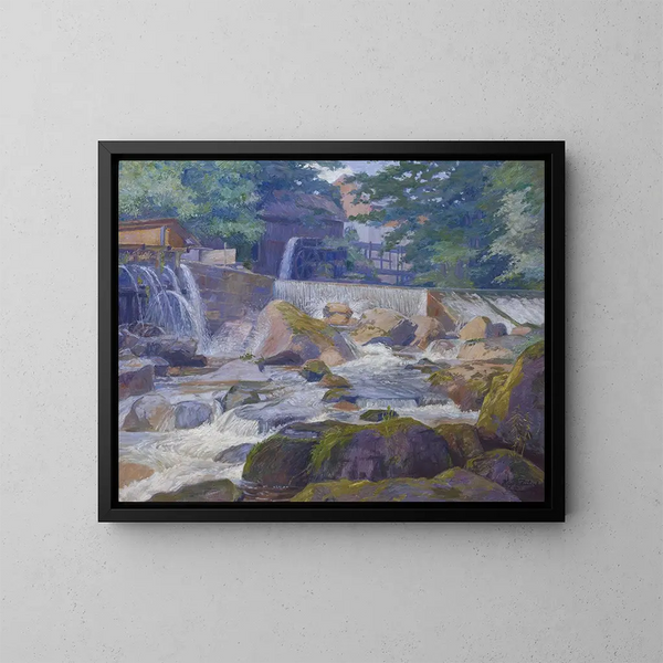 van de rivierdam met molen Klam nabij Grein - Hugo Schubert — ingelijst kunstwerk aan de muur