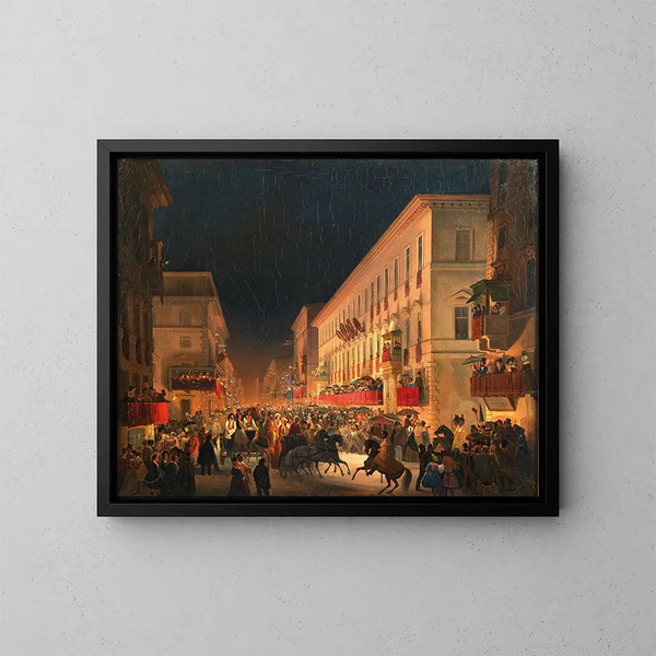 Carnaval in Rome, het feest van de Moccoletti - Ippolito Caffi — ingelijst kunstwerk aan de muur