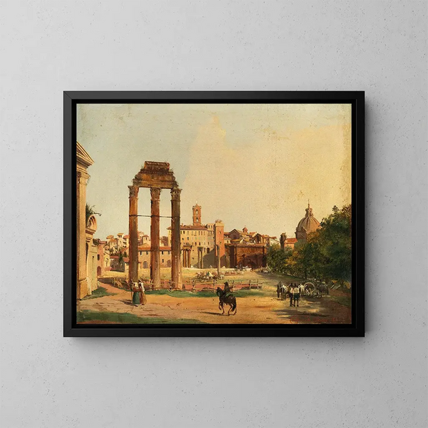 van het Romeinse forum met het tempel van Castor en Pollux - Ippolito Caffi — ingelijst kunstwerk aan de muur