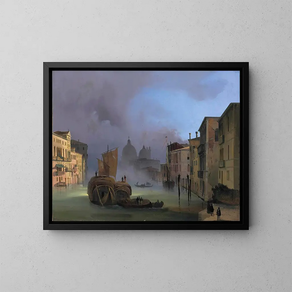 Het grote kanaal in Venetië vanaf de brug van de Accademia met Santa Maria della Salute - Ippolito Caffi — ingelijst kunstwerk aan de muur