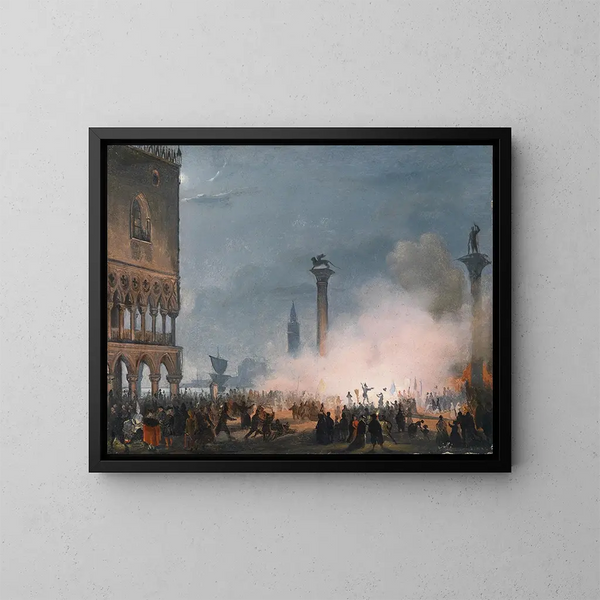 Venetië, de Piazzetta bij nacht - Ippolito Caffi — ingelijst kunstwerk aan de muur