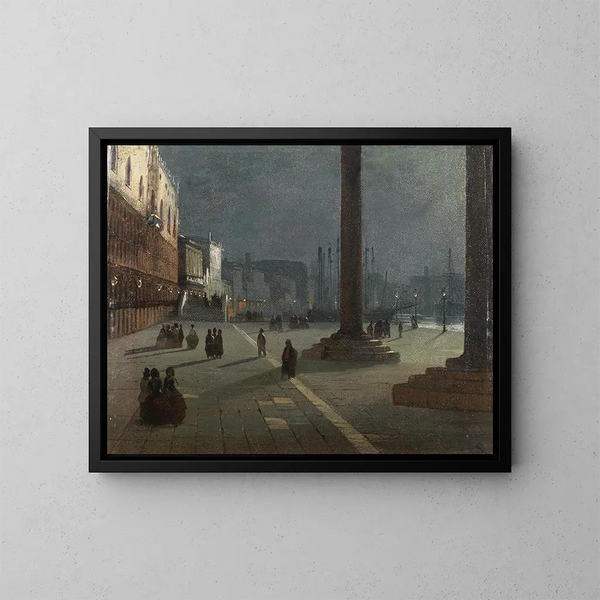 Venetië, uitzicht op de Molo di San Marco met de Riva degli Schiavoni bij maanlicht - Ippolito Caffi — ingelijst kunstwerk aan de muur