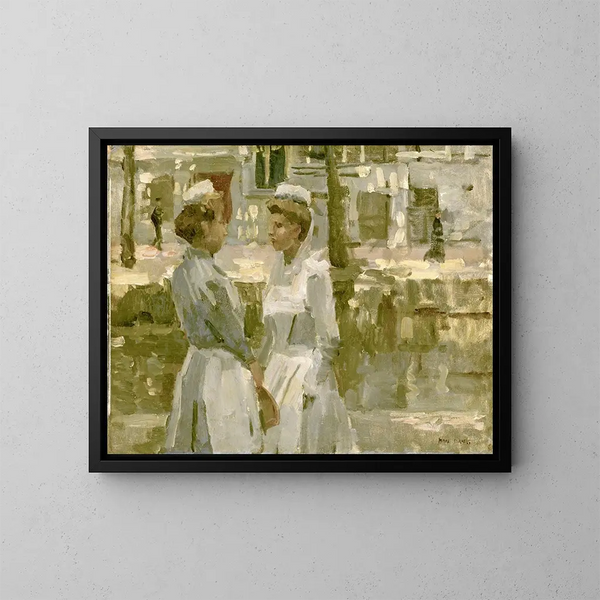 Vrouwen van dienst op het Leidsegracht - Isaac Israëls — ingelijst kunstwerk aan de muur