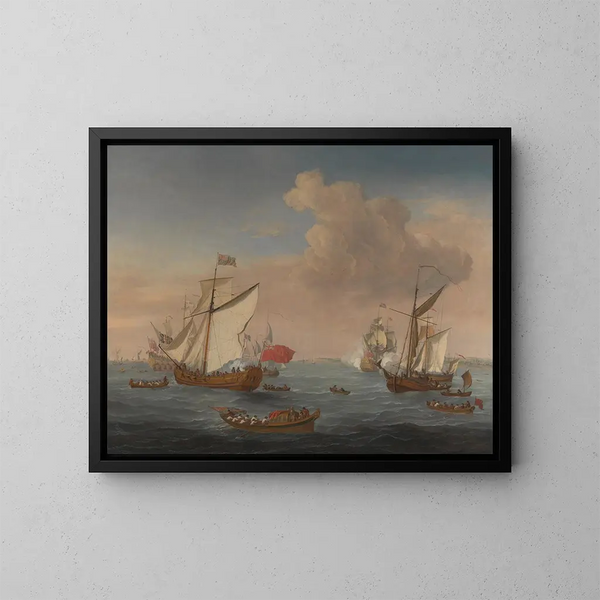 Boten in de riviermonding van de Theems bij Sheerness - Isaac Sailmaker — ingelijst kunstwerk aan de muur