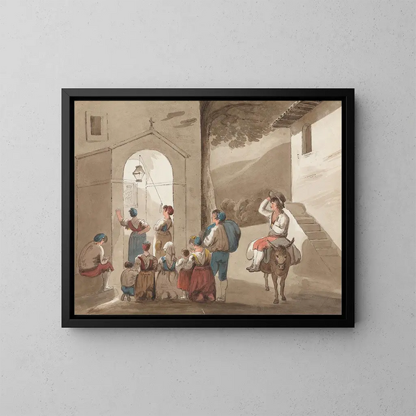 Groep boeren voor een kerk - Isaac Weld — ingelijst kunstwerk aan de muur