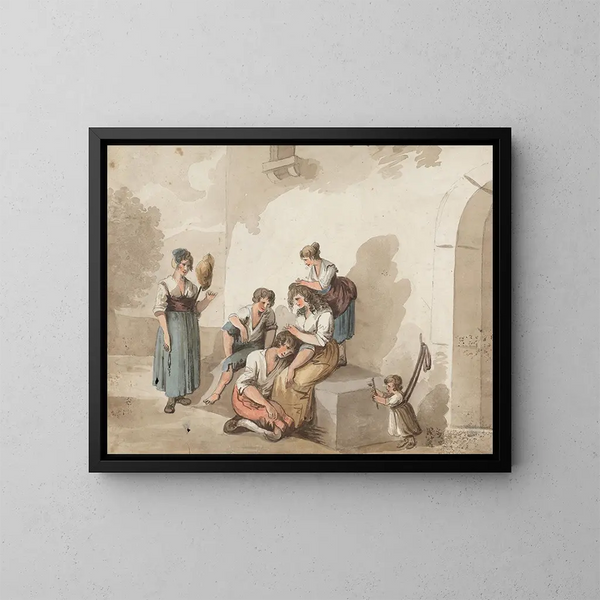 Na Pinnelli, groep boeren voor een huis - Isaac Weld — ingelijst kunstwerk aan de muur