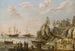 Landschapschilderij met een kustlandschap, een galjoot, een Engelse fregat en een boot in ruwe wateren - Isaac Willaerts — weergave van het kunstwerk