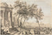 van een fantasierijk portretschilderij met architectuur en figuren - Isaac de Moucheron — weergave van het kunstwerk