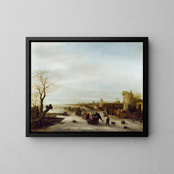 Een wintertafereel - Isaac van Ostade — ingelijst kunstwerk aan de muur
