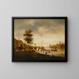 Isaac van Ostade - River Landscape With Swimmers.webp
